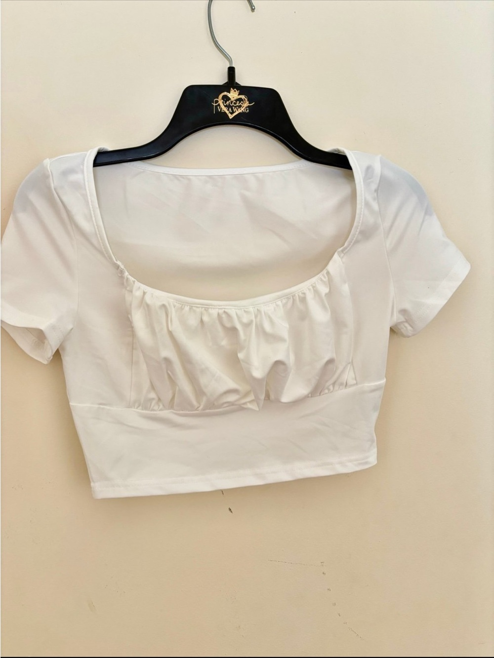 Women’s Scoop-Neck Ruched Crop Top - Pink and White smal size - Picture 3 of 7